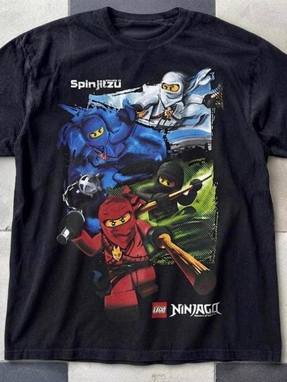 Gildan Black Ninjago Graphic Tee with Red, Blue, White & Green Ninjas